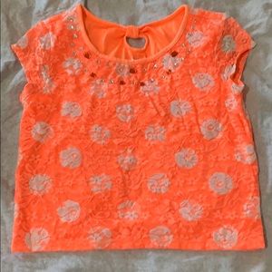 Girls Shirts, orange and white with rhinestone
